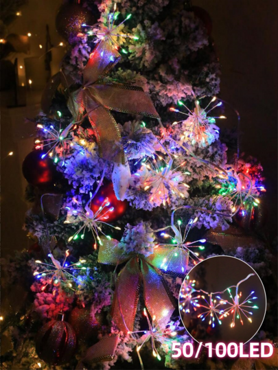 1 Peça Corda de Luzes LED Colorida em Formato de Fogo de Artifício Alimentada por USB com Controle Remoto, 50/100 LEDs para Decorações Suspensas de Jardim Externo, Luzes de Fada para Festa de Feriado, 8 Modos de Iluminação, Perfeito para Natal, Ano Novo, Casamento, Ambiente de Festa, Adequado para Pátio, Jardim, Decorações de Paisagem