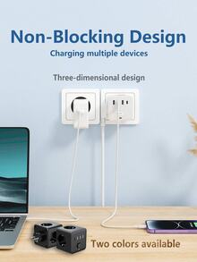 1 pezzo Presa multipla 7 in 1 con spina EU, adattatore senza fili con 3 prese AC, 3 porte USB-A, 1 porta USB-C, protezione da sovraccarico, interruttore indipendente, adatto per casa, ufficio, viaggio, camera da letto, gaming, disponibile in bianco e nero, presa senza fili per un facile trasporto e utilizzo