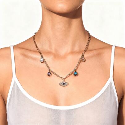 1 Stück elegante, minimalistische Zirkonia Wassertropfen Teufelaugen Anhänger Halskette, vielseitiges hochwertiges Halsketten-Accessoire, tolles Geschenk für Freundin, Mutter