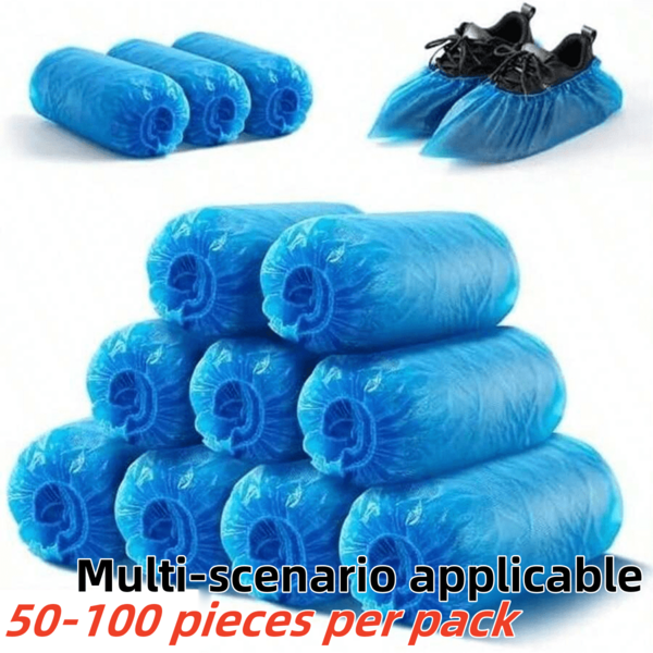 50-100 piezas/Paquete Cubiertas desechables para zapatos de PE azules, mantienen el piso limpio, impermeables/resistentes al desgaste/antideslizantes, fáciles de clasificar y almacenar, adecuadas para el hogar/oficina/escuela, accesorio ideal para zapatos y botas
