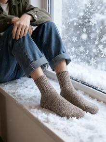 5 Pairs Unisex Mixed Earth Tones Thick Knit Merino Wool Socks - Warm Thermal Comfort, Casual Outdoor Crew Socks, Ideal For Winter Daily Wear & Cold Weather Valentine's Day It's The Perfect Gift For A Lover Or Significant Other. - Multicolor - View 4