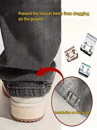 Invisible Pants Hem Shortening Clips - Transparent And Adjustable, Waterproof, Wear-Resistant, Non-Slip, Seamless Hidden Design - Suitable For Jeans, Trousers, Etc., Prevents Pant Bottoms From Dragging On The Ground, A Wardrobe Essential - Pants Adjuster, Waist Adjuster Clip, Sewing Accessories For Jeans, Invisible Shortening Tool, Stylish Clothing Clips.