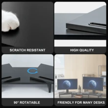 Monitor Stand In Wood – Adjustable Length And Viewing Angle For PC And Portable Displays (Black) - 黑色 - 查看 4