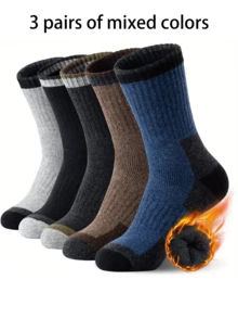 3 Pares/5 Pares de Meias Grossas e Quentes para Caminhada Masculina - Proteção Contra Frio Extremo - Mistura de Poliéster - Absorção de Umidade, Abertura Elástica Antiderrapante - Adequado para Todas as Estações Dentro e Fora de Casa, Fitness, Trabalho - Disponível em Várias Cores (Azul Marinho, Marrom, Preto, Cinza, Bege) - Presentes Ideais para Entusiastas de Caminhada e Uso Doméstico - Multicolorido - Visão 11