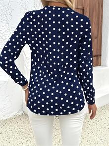 Camiseta estampada de moda para mujer, top de manga larga con cuello en V casual, diseño con cremallera, cómodo y elegante, lavable a máquina - adecuado para uso diario y ropa de estar en casa, ropa de mujer