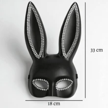 Máscara de Conejo con Brillantes - Diseño Único y Atractivo - Negro - Ver 2
