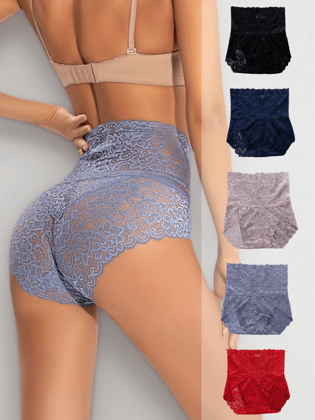 5-Pack Floral Lace High Waist Underwear Comfortable Breathable Women's Panty Set - 混合色 - 查看 1