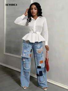 Elegant Women's White Satin-Like Long Sleeve Collared Shirt - Belted Button Front Blouse For Office, Going Out & Daily Wear