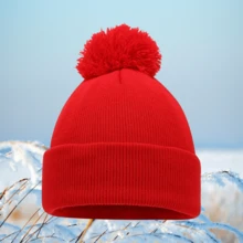 Round-Crown Beanie With Pom-Pom, Large Head Circumference, Solid Angora Knit Cap, European And American Yarn Cap, Plain Pom-Pom Yarn Cap, Customizable Text Logo - A - View 19