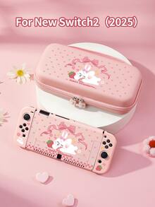 1pc Pink Heart, Rabbit & Bow Design Protective Case Compatible With Nintendo Switch/Switch 2 (2025)/Switch NS/Switch OLED, Accessories Compatible With Switch Gaming Console, Full Set Including Storage Pouch, Card Slot Base, Best Gift Compatible With Switch Players - Multicolor - View 1