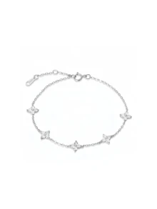 1 件时尚立方氧化锆 925 纯银可调节四叶草和白钻手链，金色/银色/玫瑰金色，总长度 19.5 厘米，可调节 4 厘米，适合女性、情侣、日常佩戴、休闲、派对、旅行，优雅精致，配有精美礼品盒