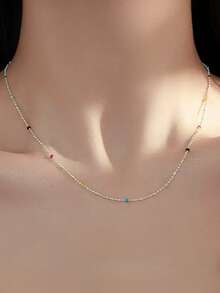 Collier arc-en-ciel en argent sterling S925, chaîne claviculaire minimaliste et colorée, fraîche et élégante, design unique, parfait pour les meilleures amies