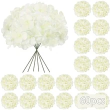 48/60pcs Creamy Ivory Artificial Hydrangea Flowers With Stems, Silk Faux Hydrangea Heads For Bridal Shower & Handmade Bouquets - Ivory - View 9