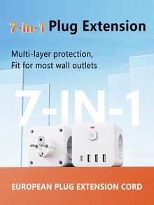 1 pezzo Presa multipla 7 in 1 con spina EU, adattatore senza fili con 3 prese AC, 3 porte USB-A, 1 porta USB-C, protezione da sovraccarico, interruttore indipendente, adatto per casa, ufficio, viaggio, camera da letto, gaming, disponibile in bianco e nero, presa senza fili per un facile trasporto e utilizzo