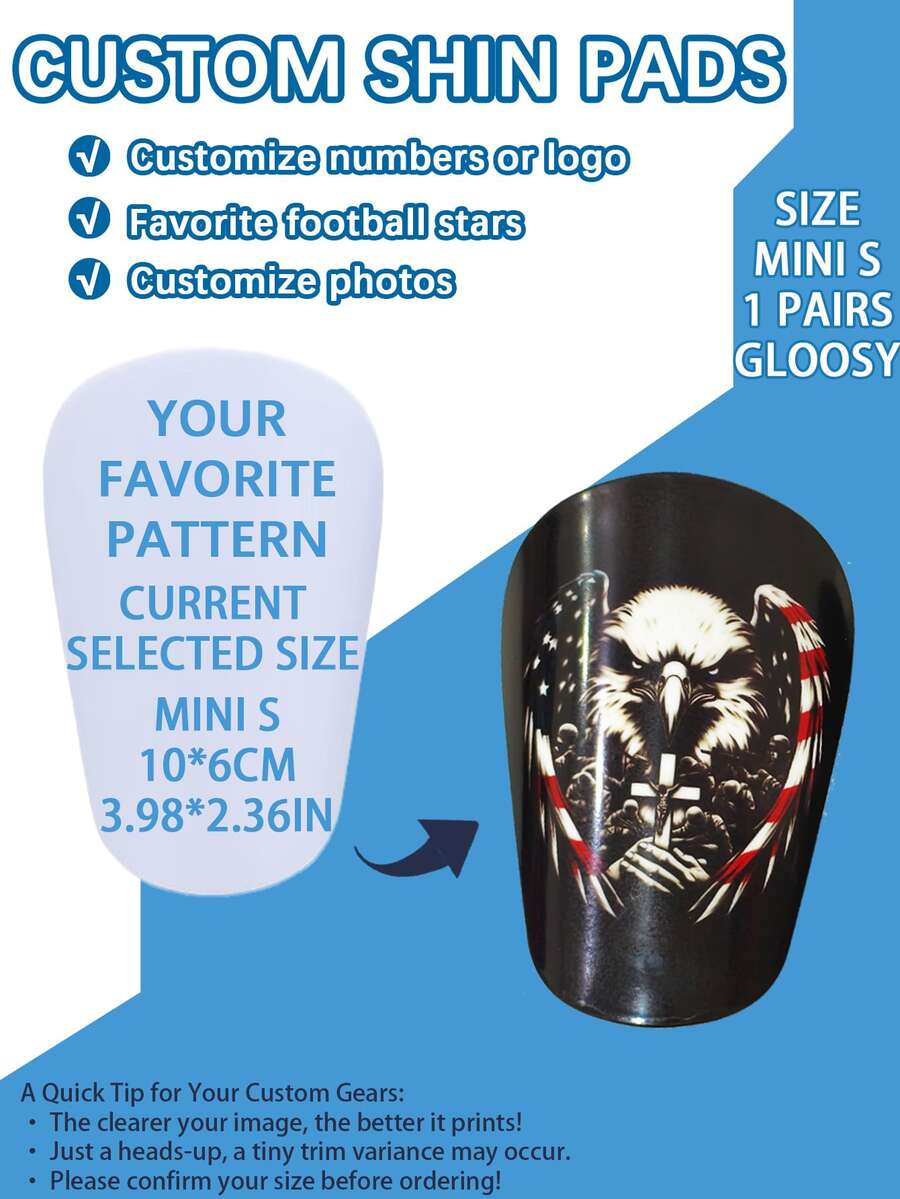 1 Pair 10*6cm Glossy Football Shin Guards, Customizable With Name/Pattern, Compact & Convenient Impact Protection, Personal Sports Equipment - Black - View 1