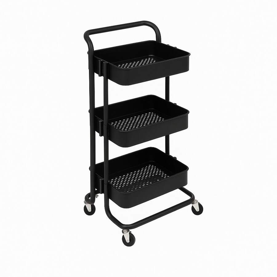 Multipurpose Organizer Cart With 3 Shelves – Practicality And Style For Kitchen, Beauty Salon, Clinic - màu đen - Xem 1