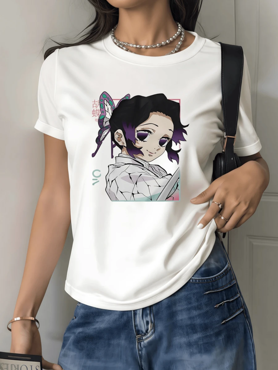 Camiseta de mujer con cuello redondo, diseño casual ilustración artística de personaje femenino estilo gráfico japonés 220 gramos 100% algodón moda urbana 1 unidad de Camisa de T con estampado digital - Blanco - Ver 1