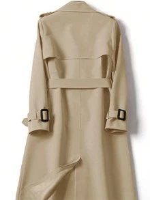 Women's Versatile Elegant Autumn/Winter Trench Coat, Fashionable Commuter Casual Long Windbreaker Jacket, British Style Midi Coat - Khaki - View 7