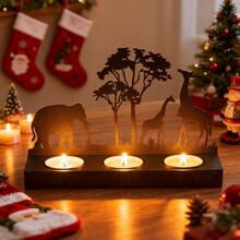 Soporte decorativo de metal para velas, candelabro de hierro forjado con corte láser, diseño lindo y elegante para velas de té, accesorios de decoración del hogar, regalo, decoración navideña, decoración de interiores/exteriores para vacaciones y Navidad, regalo de Navidad único