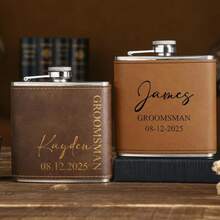 1个定制皮革酒壶，不锈钢便携式酒壶，可个性化刻字，复古简约设计，可重复使用，适合伴郎、父亲节、生日、周年纪念日、送给丈夫、爸爸、男友的礼物，伴郎礼物，婚礼派对礼物