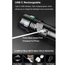 Linterna láser blanca de alta potencia con zoom telescópico, luz fuerte, industrial, para acampar, senderismo, luz de emergencia, linterna de diodo - Negro - Ver 2