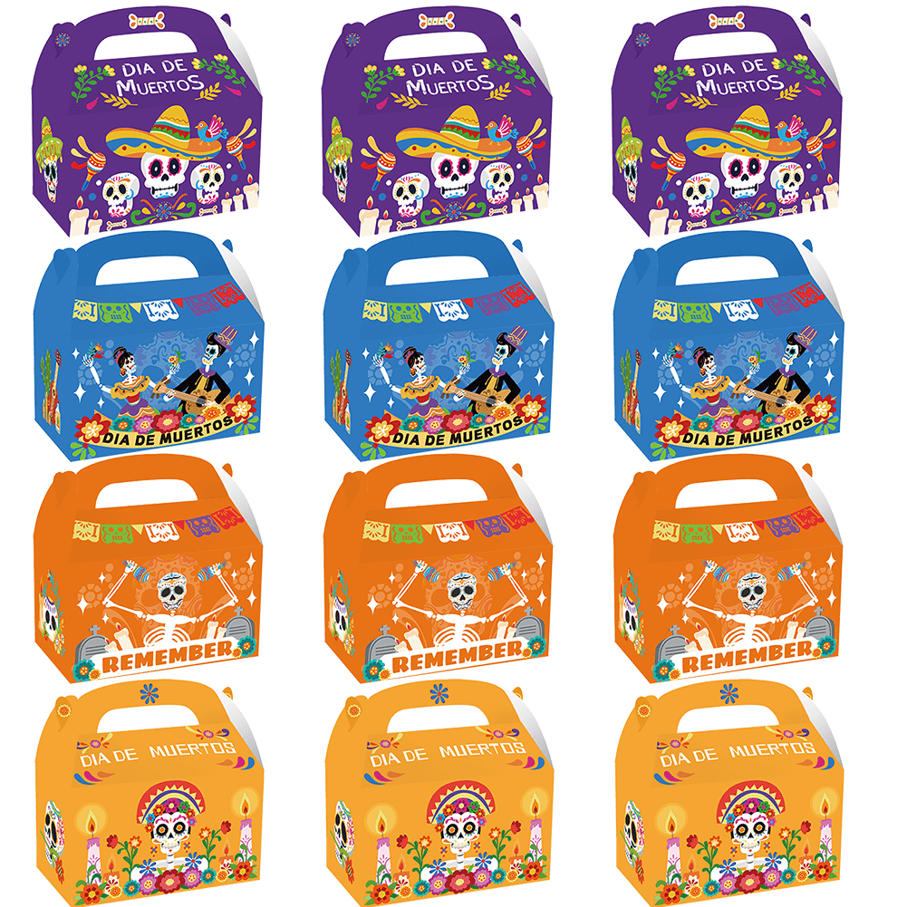 12 Pcs Cajas de Regalo para Día de Muertos, Cajas para Dulces Galletas y Postres, Diseño de Catrina y Calaveras para Fiesta, Escuela, Panadería, Negocio y Packaging Temático - Multicolor - Ver 1