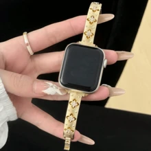 Band, Compatible With Apple Watch 1/2/3/4/5/6/7/8/9/10/SE/Ultra Series, Boucheron Bracelet Metal Strap, Floral Crystal Decor, Adjustable Wristband, Fashion & Versatile