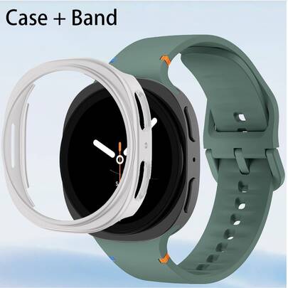 柔软硅胶表带 + 耐用 PC 表壳套装，兼容三星 Galaxy Watch 8/8 Classic（40mm/44mm/46mm），防汗柔韧橡胶表带，兼容三星 Galaxy Watch 8/8 Classic 智能手表配件，返校必备