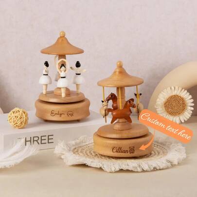 Carrousel musical personnalisé sculpté, boîte à musique en bois personnalisée avec danseuse de ballet, mélodie souvenir, cadeau personnalisé pour occasions, cadeau pour enfants