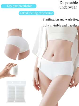 5 piezas (4 tallas: S/M/L/XL opcionales), desechables, estériles, de alta elasticidad (cintura no ajustada), engrosadas (sin transparencia), empaquetadas individualmente (higiénicas), ropa interior desechable premium para mujeres (estilo práctico multiescena) - color neutro (tono de piel/blanco), estilo de calzoncillo