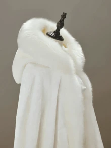 White Women's Wedding Cloak Coat With Hoods Winter Long Jacket Bridal Wraps Warm Faux Fur Cape