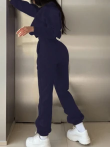 Women Two-Piece Outfits - Dark Blue - View 2