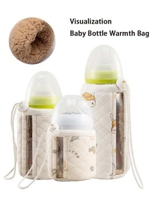 1pc Bottle Warmer Sleeve With Visible Milk Level Window, Anti-Colic, Fits 150ml/240ml/330ml Bottles, 5-Layer Insulation, Drawstring Closure, Suitable For Standard Wide Neck Bottles - Multicolor - View 1