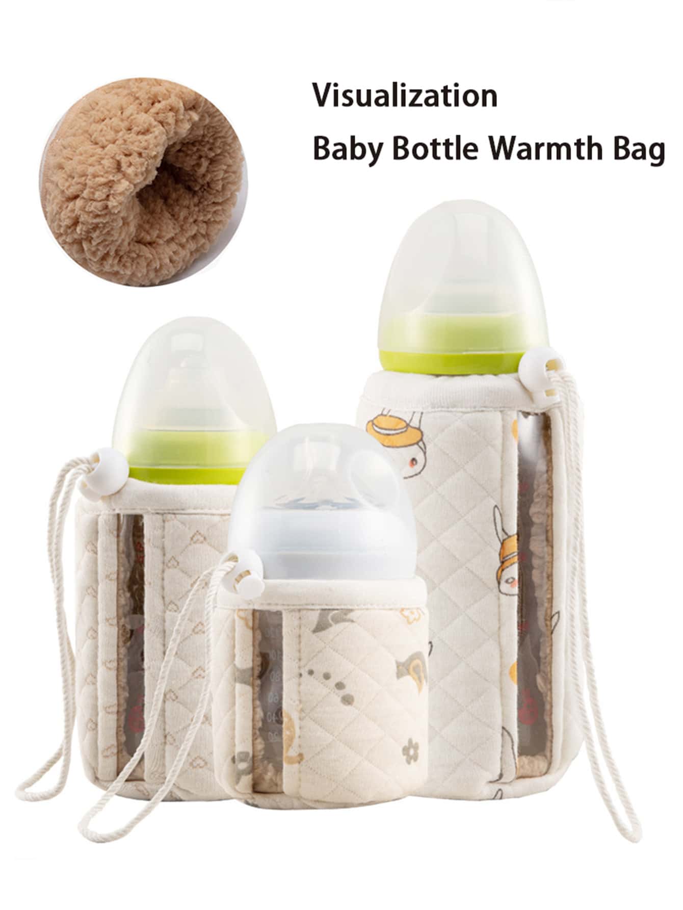 1pc Bottle Warmer Sleeve With Visible Milk Level Window, Anti-Colic, Fits 150ml/240ml/330ml Bottles, 5-Layer Insulation, Drawstring Closure, Suitable For Standard Wide Neck Bottles - Multicolor - View 1
