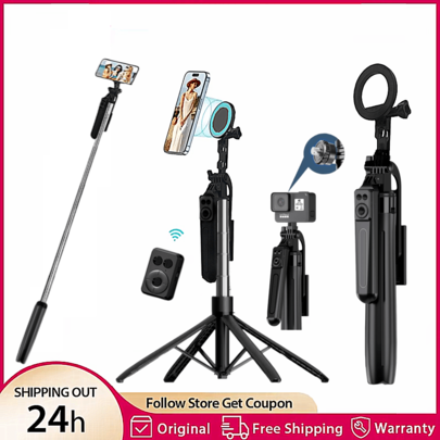 Bezprzewodowy kijek do selfie z pilotem Bluetooth, przenośny, składany statyw, do nagrywania vlogów i nagrywania smartfonów, wyposażony w magnetyczny uchwyt na telefon