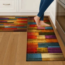 1pc Colorful Printed Wood Pattern Rug, Faux Wool Mat - Highly Absorbent, Easy To Clean, Suitable For Home Decor, Farmhouse, Entryway, Indoor, Room, Kitchen, Dining Room, Small Office/Home Office, Sink, Laundry Room, Doormat, Kitchen Mat, Non-Slip Mat - Multicolor - View 7