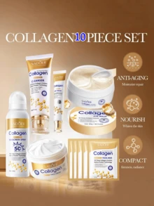 Set de 6 piezas de cuidado de la piel de colágeno, incluye 100g de humectante, 30ml de suero, 20g de crema para ojos, 100g de limpiador, 120ml de tónico, 80ml de loción, hidratante y nutritivo, apto para todo tipo de piel, set rejuvenecedor, regalo para mamá, novia, antienvejecimiento y blanqueador