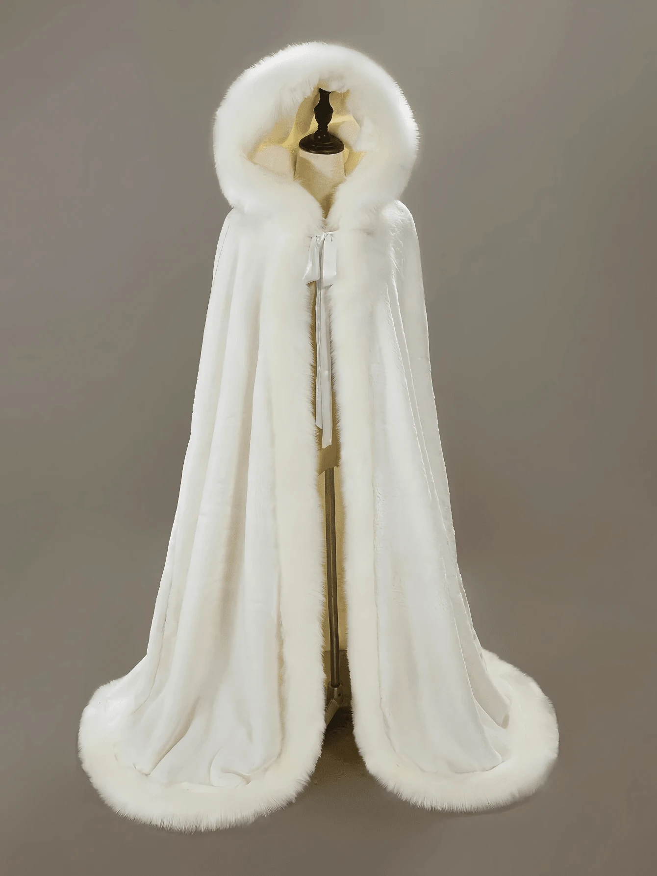 White Women's Wedding Cloak Coat With Hoods Winter Long Jacket Bridal Wraps Warm Faux Fur Cape