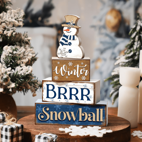 4 peças decorações de mesa de inverno, bandeja em camadas com flocos de neve, decoração para bebê, está frio lá fora, peça central de Natal, placas de blocos de neve, decoração de mesa, placas de mesa de inverno (estilo bola de neve)