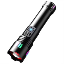 Linterna láser blanca de alta potencia con zoom telescópico, luz fuerte, industrial, para acampar, senderismo, luz de emergencia, linterna de diodo - Negro - Ver 6