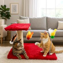 Scratching Post With Interactive Toys With Sisal And Balls - Red - View 2