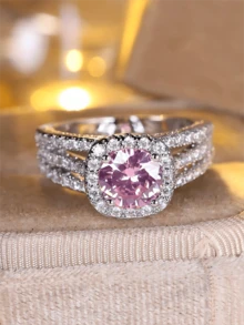 Bộ 1 nhẫn đính hôn phong cách cổ điển dành cho nữ, đá Cubic Zirconia hình vuông cắt công chúa, thích hợp đeo hàng ngày và đám cưới, quà tặng lý tưởng cho ngày lễ tình nhân - bạc - Xem 4