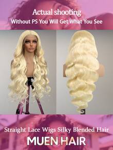 34英寸200%密度水波纹蕾丝前假发,真人混纺发丝,预先拔毛,13x4高清透明水波纹蕾丝前假发,#613金色,自然发际线带婴儿绒毛,200%密度水波纹蕾丝假发,深波纹蕾丝前假发,适合女性日常佩戴 - S/613 - 查看 3