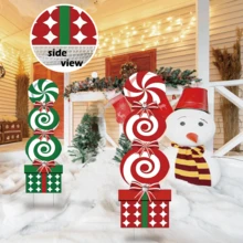 2pcs Large Christmas Candy Cane Yard Signs With Stakes - Durable Plastic Outdoor Holiday Decorations, Perfect For Christmas Celebrations, Christmas Yard Decorations, Festive Yard Display, Festive Design, Easyinstall Stakes - Multicolor - View 2