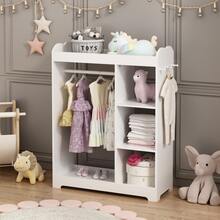 Velacasa White Wooden Dress Up Storage With Mirror & Hooks – Clothes Rack,Hanging Rod, 3 Side Hooks, Open Shelves & Top Storage, Sturdy MDF Construction For Playroom, Bedroom - White Storage - View 2