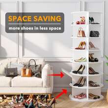 7 Tier Rotating Shoe Rack Tower, Free Standing 360° Shoe Organizer Lazy Susan, Bag Display Rack Storage Round Carousel, Neat And Elegant Shoe Storage Solution - 白色 - 查看 6