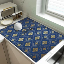 1pc Traditional Vintage Floral Pattern Printed Dish Drying Mat, Absorbent Pad For Espresso Machine, Sink, Faucet, Bathroom, Kitchen Accessories - Multicolor - View 5