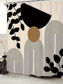 Abstract Geometric Minimalist Shower Curtain Set With Modern Leaf Pattern -Water-Resistant Polyester Bathroom Decor With 12 Plastic Hooks - Machine Washable,Woven Curtain, Art Inspired Design, Fall Decor Bathroom Accessories Back To School - Multicolor - View 14