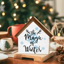 1pc Christmas Desktop Decor, House Shaped Wooden Block Design, Home Decor For Living Room And Bedroom, Office Desk Ornament, Christmas Gift, Home Decoration - Multicolor - View 15