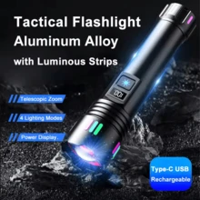 Linterna láser blanca de alta potencia con zoom telescópico, luz fuerte, industrial, para acampar, senderismo, luz de emergencia, linterna de diodo - Negro - Ver 10